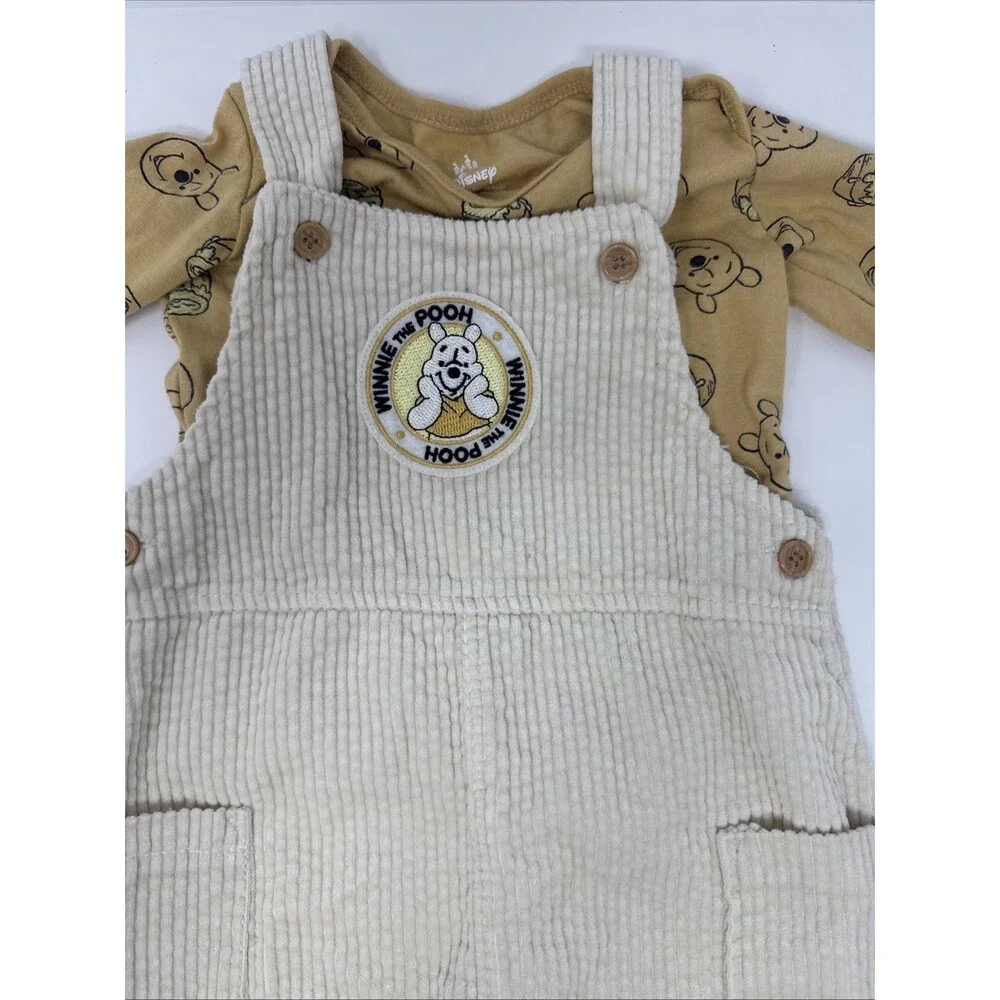 Disney Winnie the Pooh 2pc Corduroy Overalls & Long Sleeve Shirt Set 3-6m cream